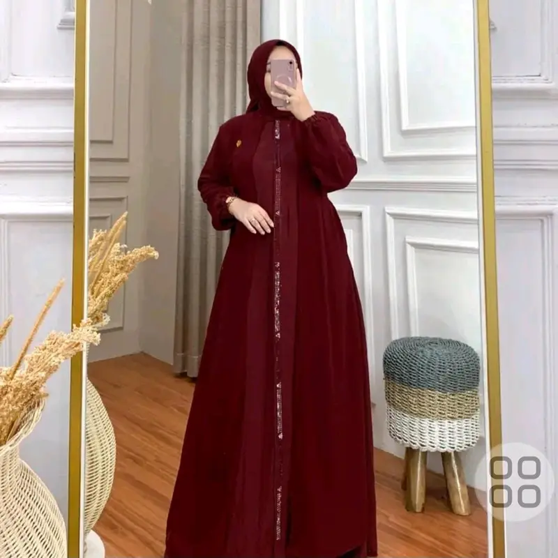 Gamis Set Hijab Terbaru Termurah | Gamis Viral Terlaris | Crinkle Kombinasi Ceruty | Gamis lebaran 2024 Muslim Cantik Syari Nyaman Panjang Wanita Formal Simple Dress Mewah 1