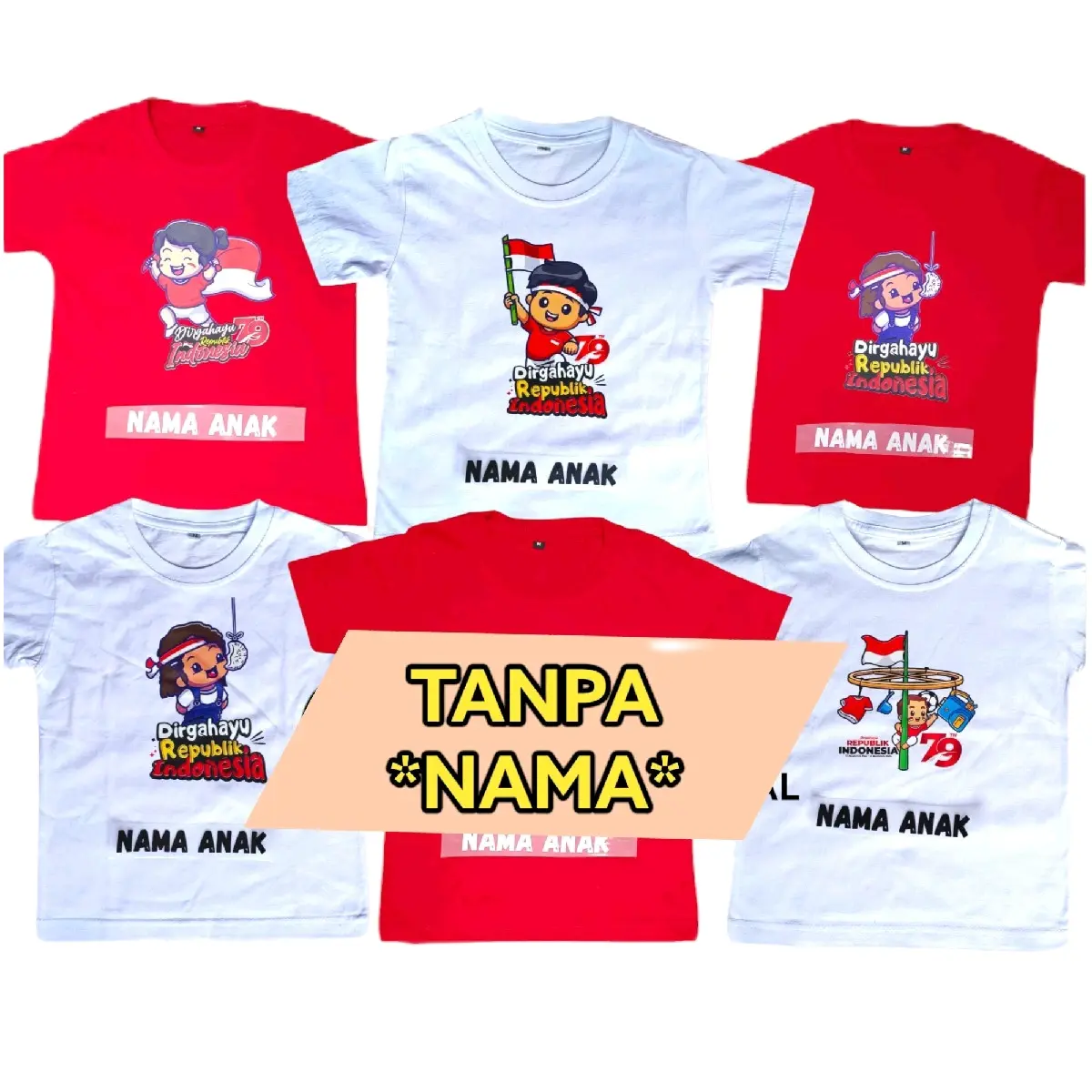 (Tanpa nama)Kaos Anak motif Kemerdekaan RI Laki-Laki perempuan  1-13tahun