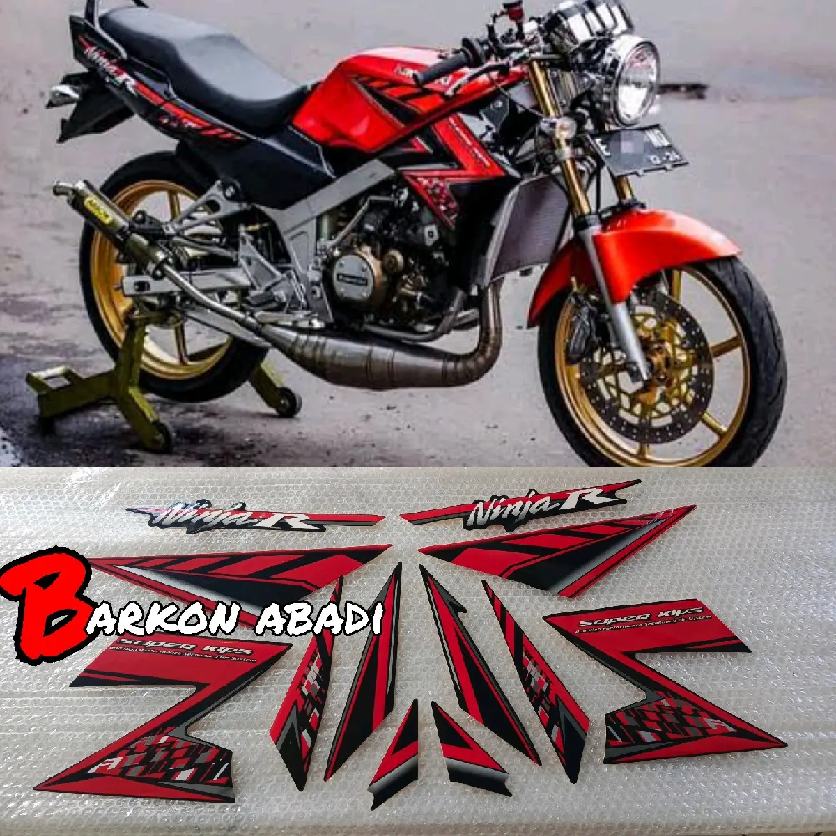 stiker striping NINJA R 2014 2015 warna merah berkualitas paling baik