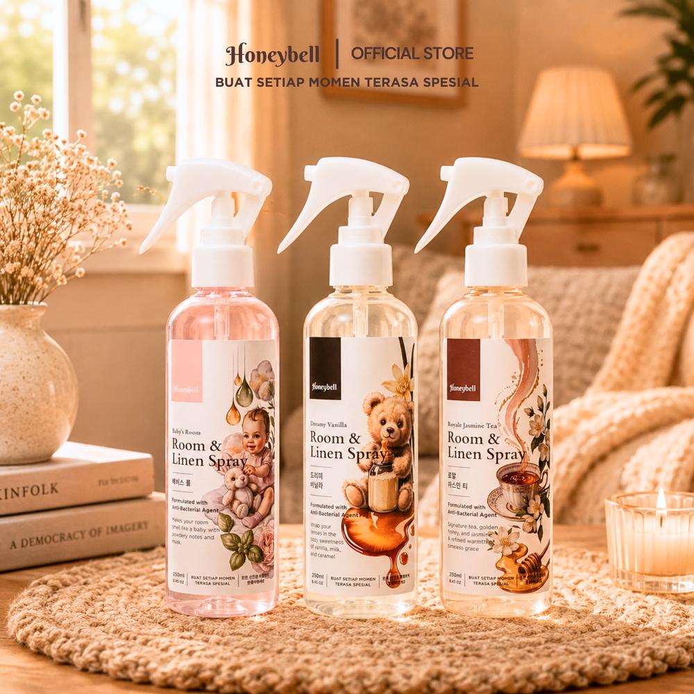 Honeybell - PAKET TRIO ISI 3 LEBIH HEMAT | Pengharum Kain & Ruangan Anti Bakteri 250ml | Linen Spray - Triple Bestseller