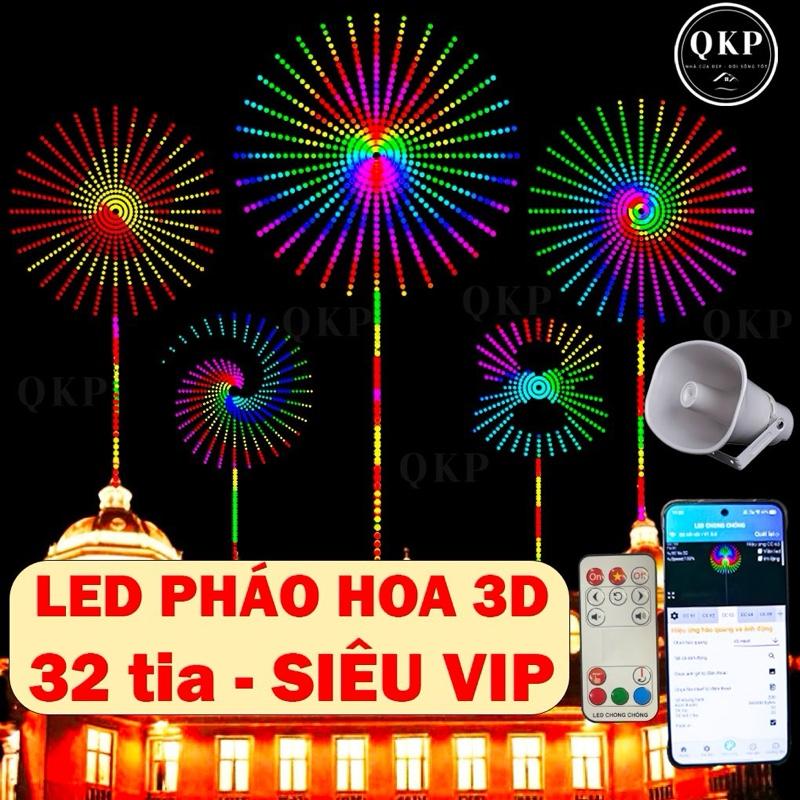   Bản Siêu VIP  LED pháo hoa VIP 3D 24-32 tia - Có App - Loa - Remote - Chữ tuỳ chỉnh - Hiệu ứng 3D - Hào quang -  Đường kính 2,1m Kèm Khung Tia Không Kèm Cột 