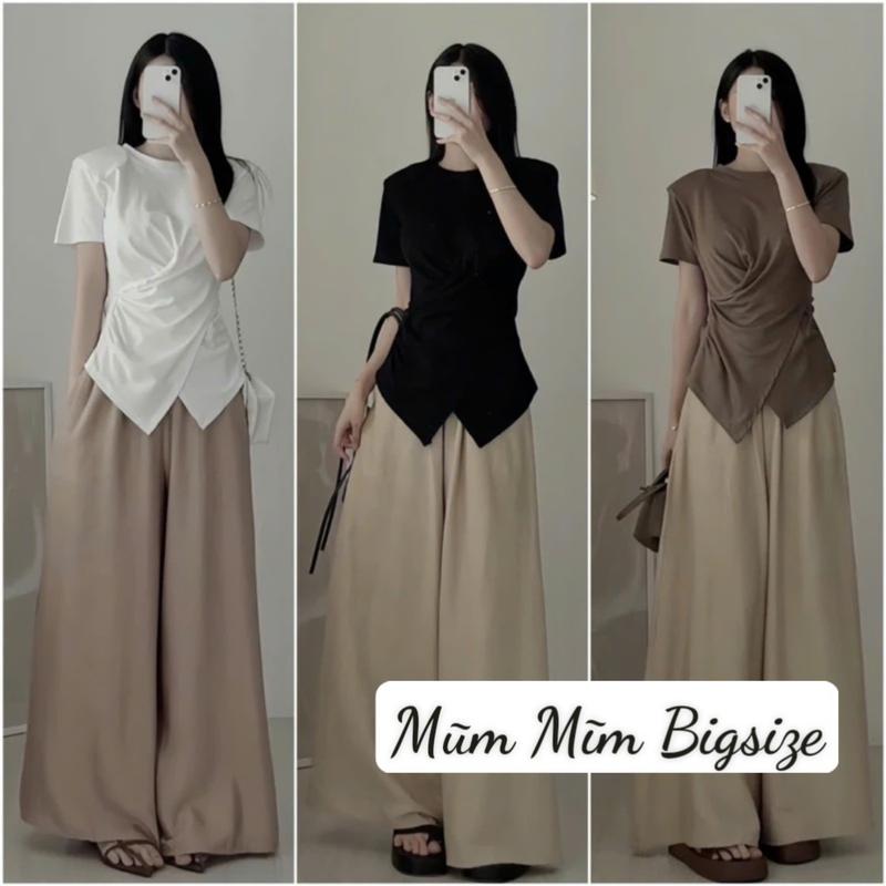 Mũm Mũm Bigsize Áo Thun Nữ Xoắn Eo Co Giãn 4 Chiều Bigsize 50-95kg Size 1 & 2 Cổ Tròn Women aochay pho Gân Tăm Kích Thước Size 1 50-70kg Vòng 1 90cm Bắp Tay 35cm Chiều Dài Áo 57cm Size 2 70-95kg Vòng 1 106cm Bắp Tay 42cm Chiều Dài Áo 60