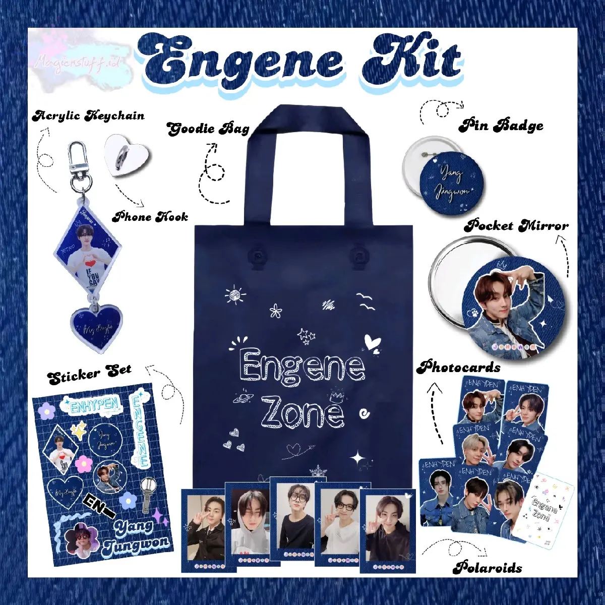 Engene Kit Denim Ver Fanmade by Magickstuff | Enhypen Fankit Fanmade Acrylic Keychain | K-pop Merchandise