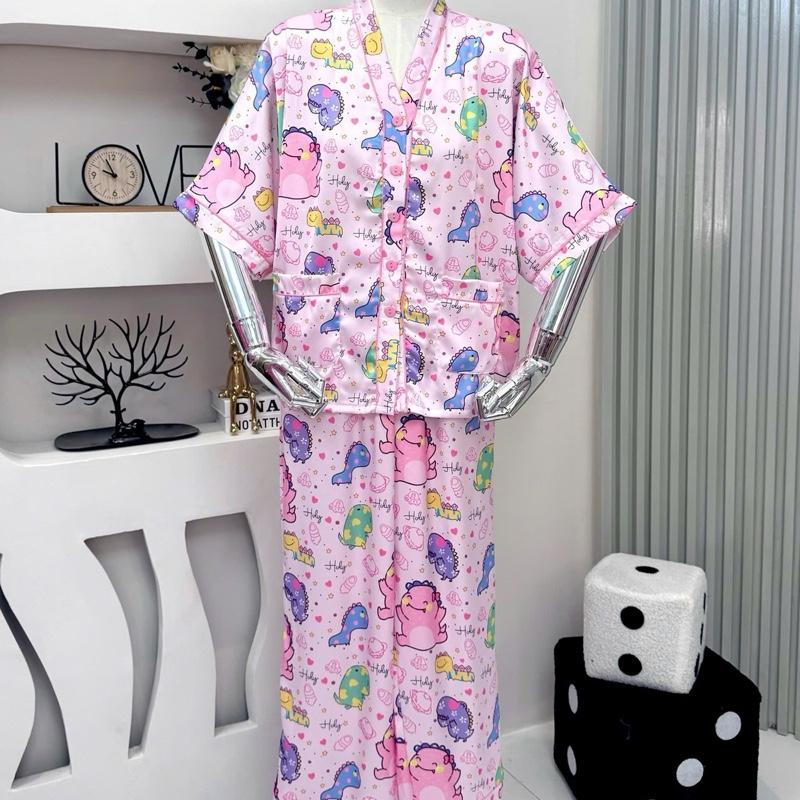 [4 SIZE 40-95KG] PIJAMA TAY DƠI QUẦN DÀI CỔ - KÈM CỘT TÓC 1