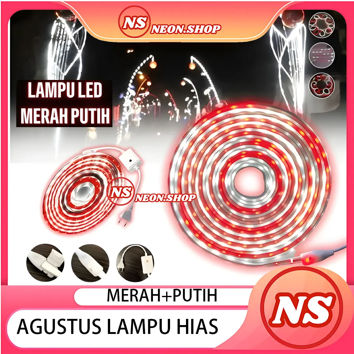 Lampu Strip Outdoor LED 2835 Merah-Putih 10Meter + Adaptor 220V / Lampu Hias Anti Air LED 3528 Strip 17 Agustus