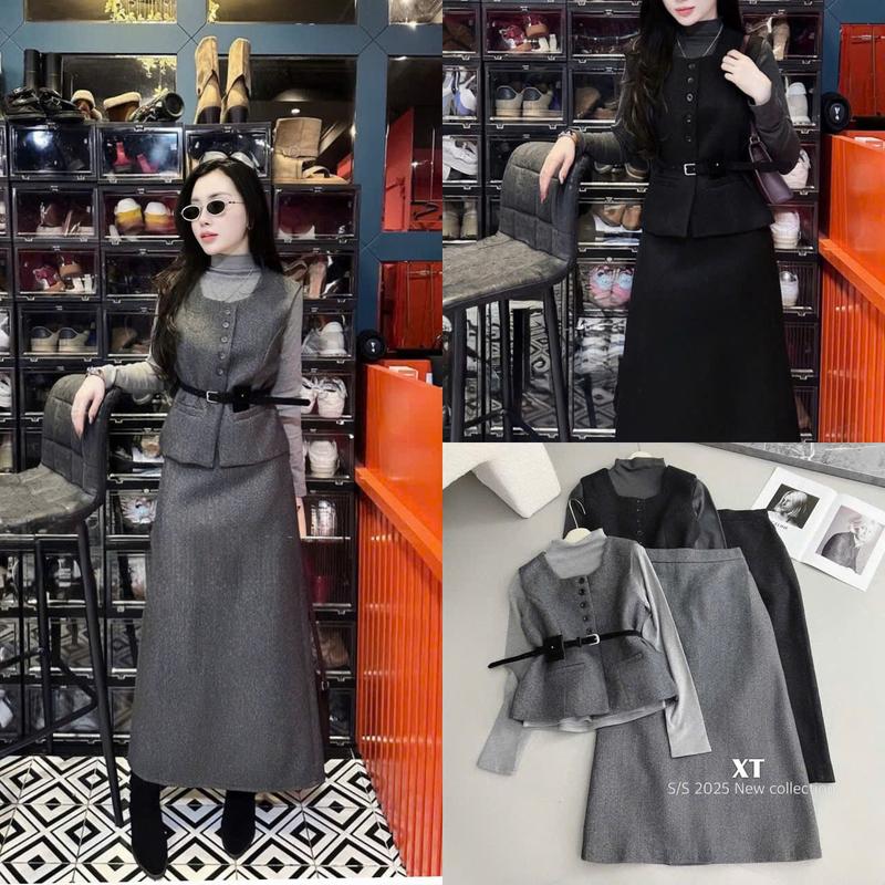 Tặng đai - tặng áo giữ nhiệt Sét Váy Dạ Thiết Kế Dáng Dài Dành Cho Nữ Sang Chảnh by T.LINH STORE 68