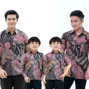 Kemeja Batik Pria Couple Batik Ayah dan Anak laki Laki Motif Koin Batik Anak Laki Laki Warna Dusty Pink