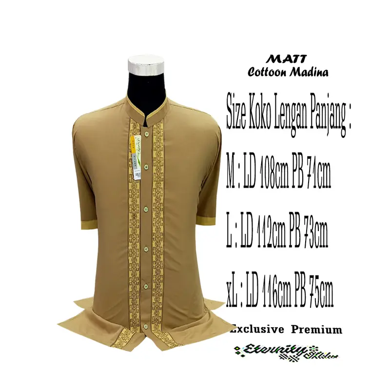 Eternity Moslem Baju Koko Pria Bordir Lengan Pendek Putih Katun Muslim Dewasa Kombinasi Baju Koko 5