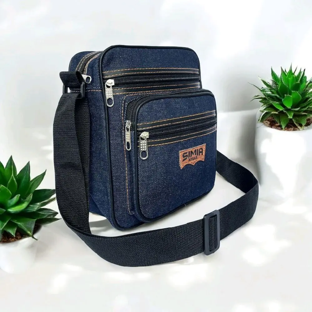 tas bahu selempang multipungsi bahan tebal pashion pria wanita serbaguna jeans denim Cowok Slingbag Kulit