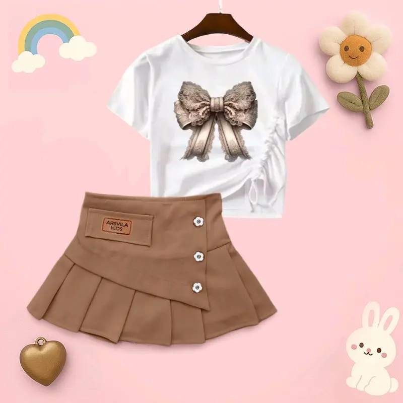 Arsyila kids Oneset Queen Setelan Anak Perempuan 8bulan-8tahun Fashion Kaos Combad 30s Model Crop Top & Rok Semiwol Lembut 4