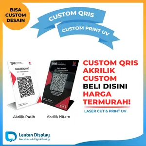 Stand Akrilik Qris Type L A5 & A6 - Stiker / Print UV Premium 2mm Acrylic Hitam / Putih 2mm