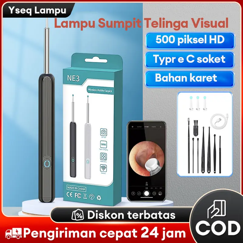 【Garansi 10 tahun】Korek kuping led Pembersih Telinga bayi alat pembersih telinga WIFI ear wax 5 in 1 Stainless steel besi earwax Senter  Dapat dihubungkan ke ponsel 0