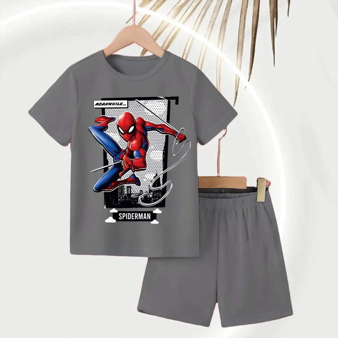 Bestwear.id - Setelan anak laki-laki dan perempuan celana pendek sablon digital SPIDERMAN MEANWHILE bahan cotton combed / Pakaian anak unisex celana pendek sablon digital 1-10 tahun