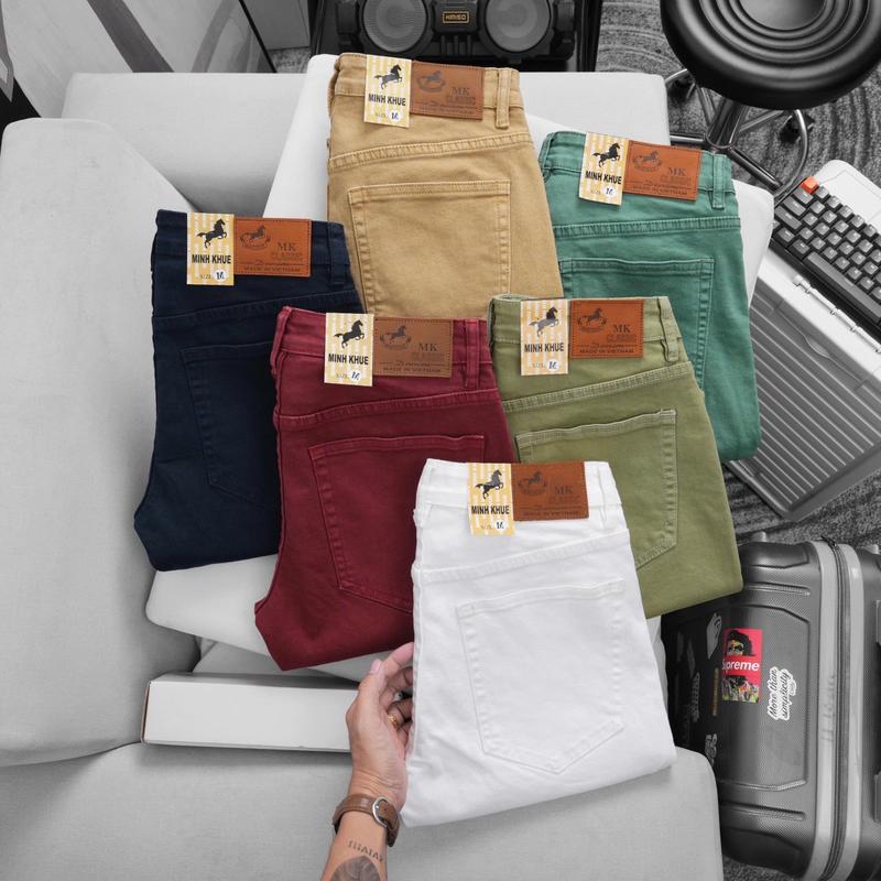 Minhkue Quần Jean Dài Nam Cao Cấp Kiểu Dáng Classics Hàn Quốc Sang Trọng Chiều Dài 98-101cm Chất Liệu Denim Co Giãn Nhẹ Phong Cách Thông Thường Bốn Mùa