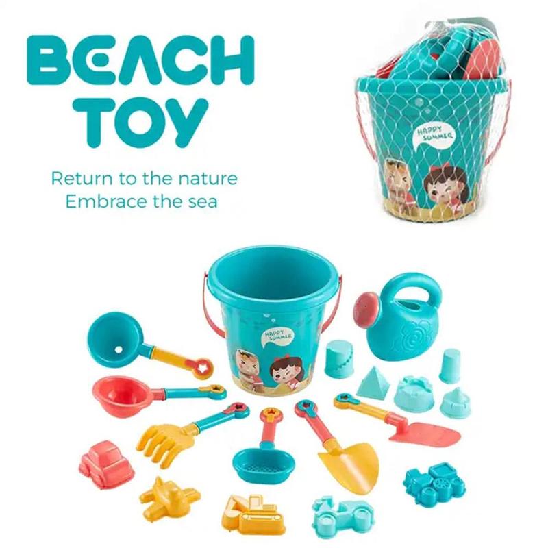 Product Introduction of 18Pcs/Set Travel Beach Toys Kids Beach Toys Set With Sand Rake Watering Can Bucket Shovels Rakes Models Play Tools 14