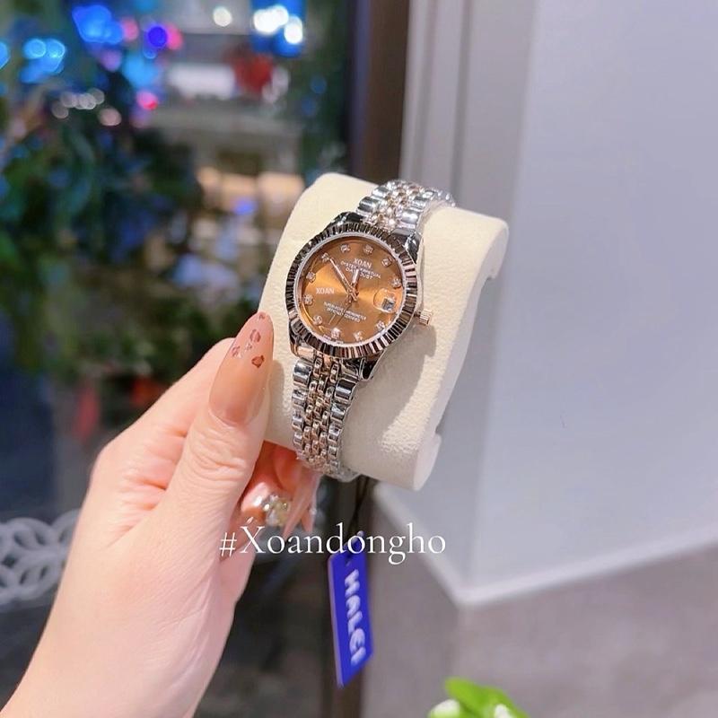  B31 Đồng hồ nữ mặt tròn Dây thép bền bỉ không gỉ sang trọng có lịch ngày size 30 mm Women watch đeo tay hoa voi 