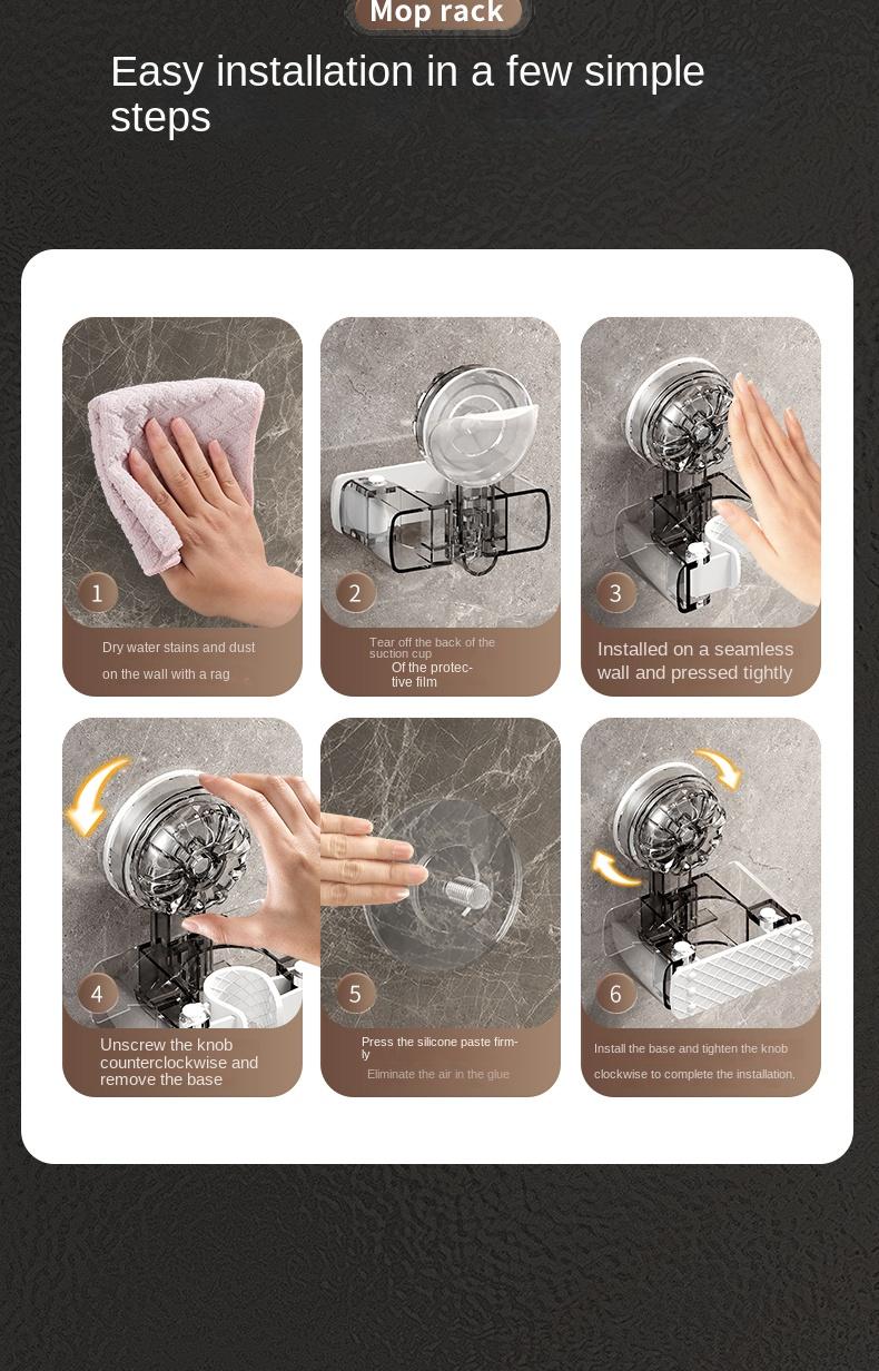 Product Introduction of Suction Cup Mop Holder Hook Two Clips No Drilling Household Bathroom Simple Storage Clip Movable Mop Holder 18