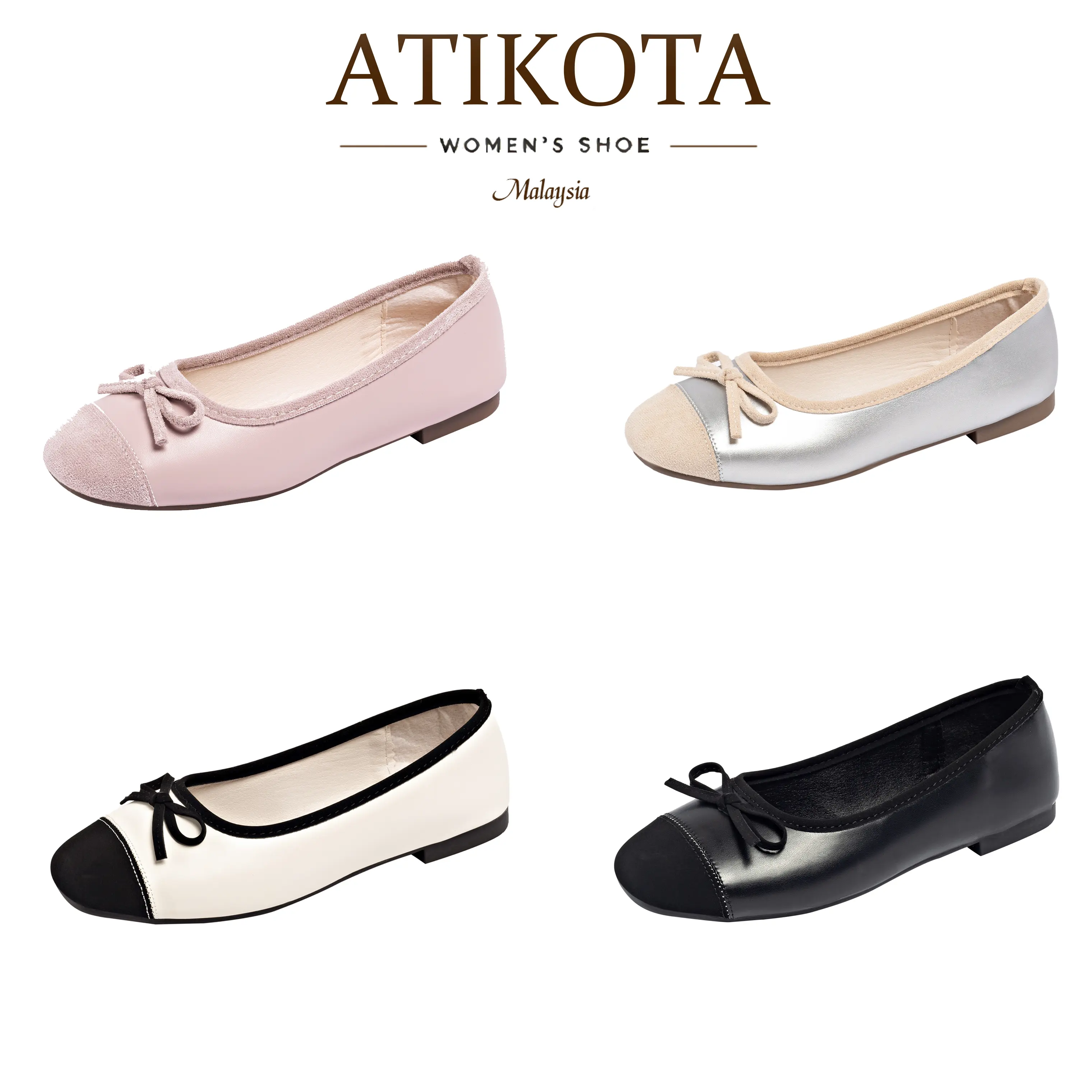 ATIKOTA Shallow Mouth Flat Shoes, Fashion, with Butterfly Shape Closure, Round Design, Versatile, Lightweight, For Women Wanita