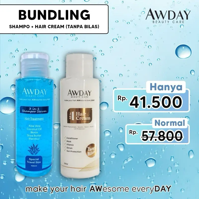 Paket Hemat Shampoo Awday Travel Size dan Conditioner Haircream Original 100% Haircare Menthol 0