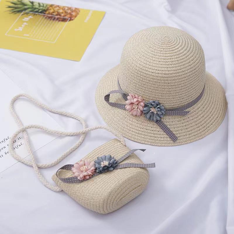 Tsabit Topi anak BISA LIPAT Topi JERAMI TAS + TOPI Musim Panas Gaya Korea CAHAYA 1
