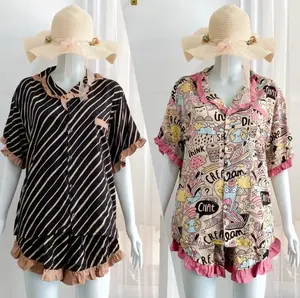 One set wanita rayon premium /LD 120cm mix motif dan polos twill /setelan celana pendek /Vivi set baju dewasa