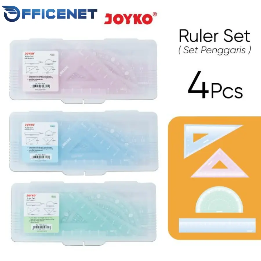 4 SET PENGGARIS MATH BUSUR SIKU MISTAR RL PS3 WARNA PASTEL RLS PS4 LENTUR RULER JOYKO