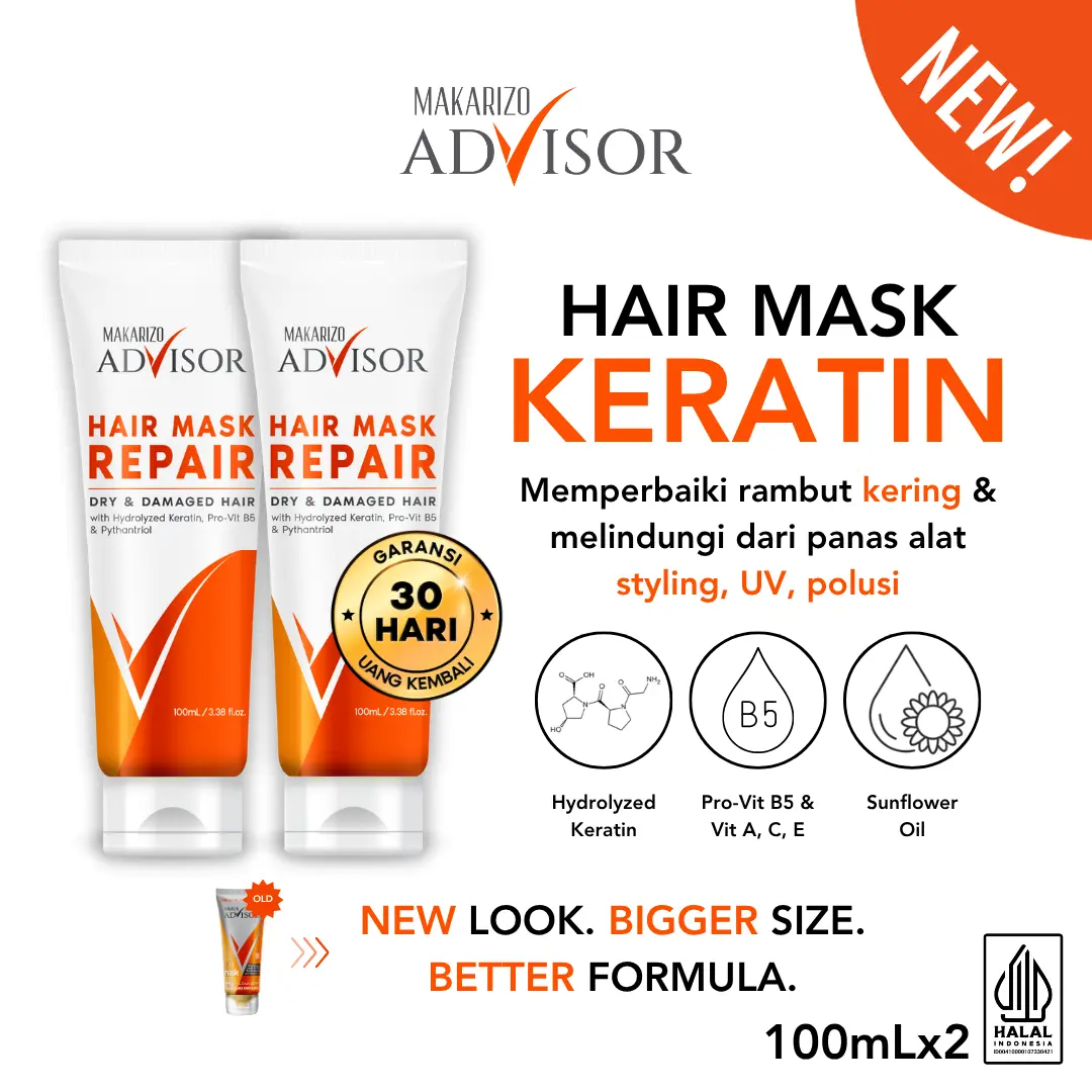 PAKET ISI 2 - Makarizo Advisor Hair Repair Mask 100mL - Keratin Hair Mask / Masker Rambut Lembut / Rambut Ngembang Kempes