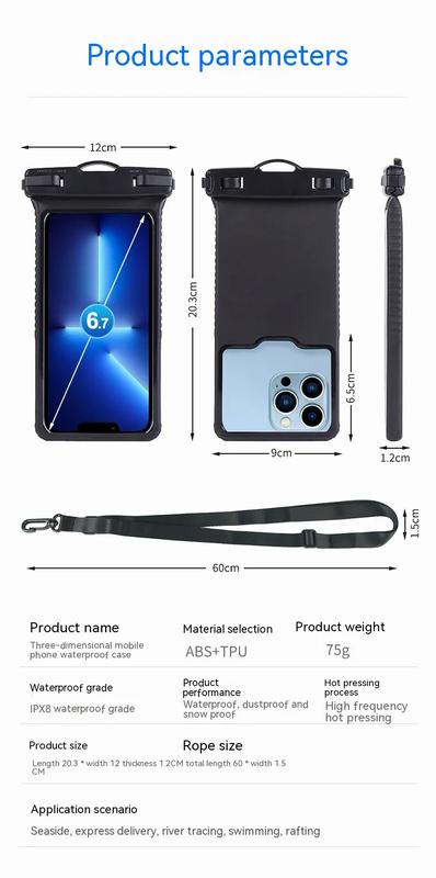 Product Introduction of Beg sarung kalis air untuk telefon bimbit, penutup perlindungan universal untuk berenang, hanyut, menyelam, melayari, IPX8, sarung telefon kalis air dengan kord untuk Samsung S23 ultra A54 Xiaomi Nota 12, 6.7 inci 15