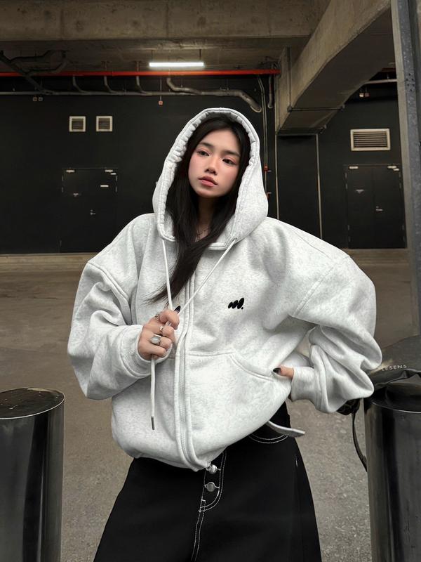  Áo hoodie zip Casual Migcool áo khoác nỉ bông form boxy logo thêu 3D basic Premium AK02 