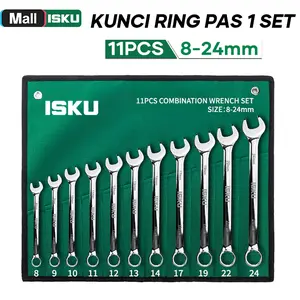 ISKU Kunci Ring Pas Set 11 Pcs 8-24mm CRV Premium Bahan Chrome Vanadium Anti Karat & Oli Desain Ergonomis Sudut 10° untuk Mekanik Profesional