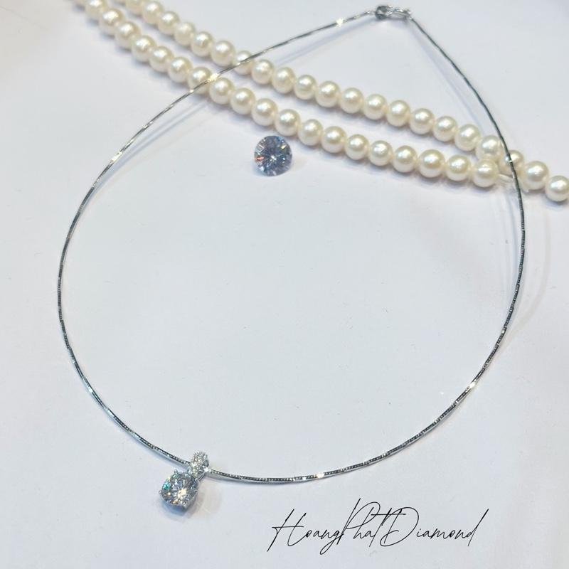 Hoàng Phát Trang Sức Vòng Kiềng Cổ Bạc Ý 925 4T 40cm Chạm Máy Phối Mặt Một Hột 8li X.o.à.n Nam Mỹ Xi Kim P30