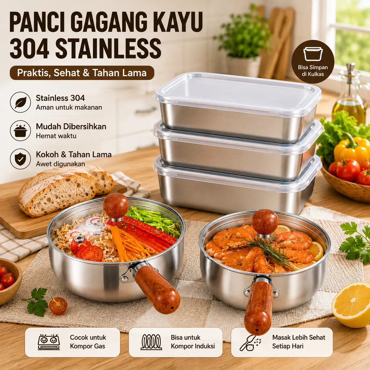 COD Panci Sup Anti Lengket dan Anti Karat,Panci Susu 316/panci susu Kitchenware/Panci stainless sup mie susu multifungsi kuat tahan panas mudah dibersihkan/Set panci dapur sup mie susu stainless tebal awet cocok masak harian