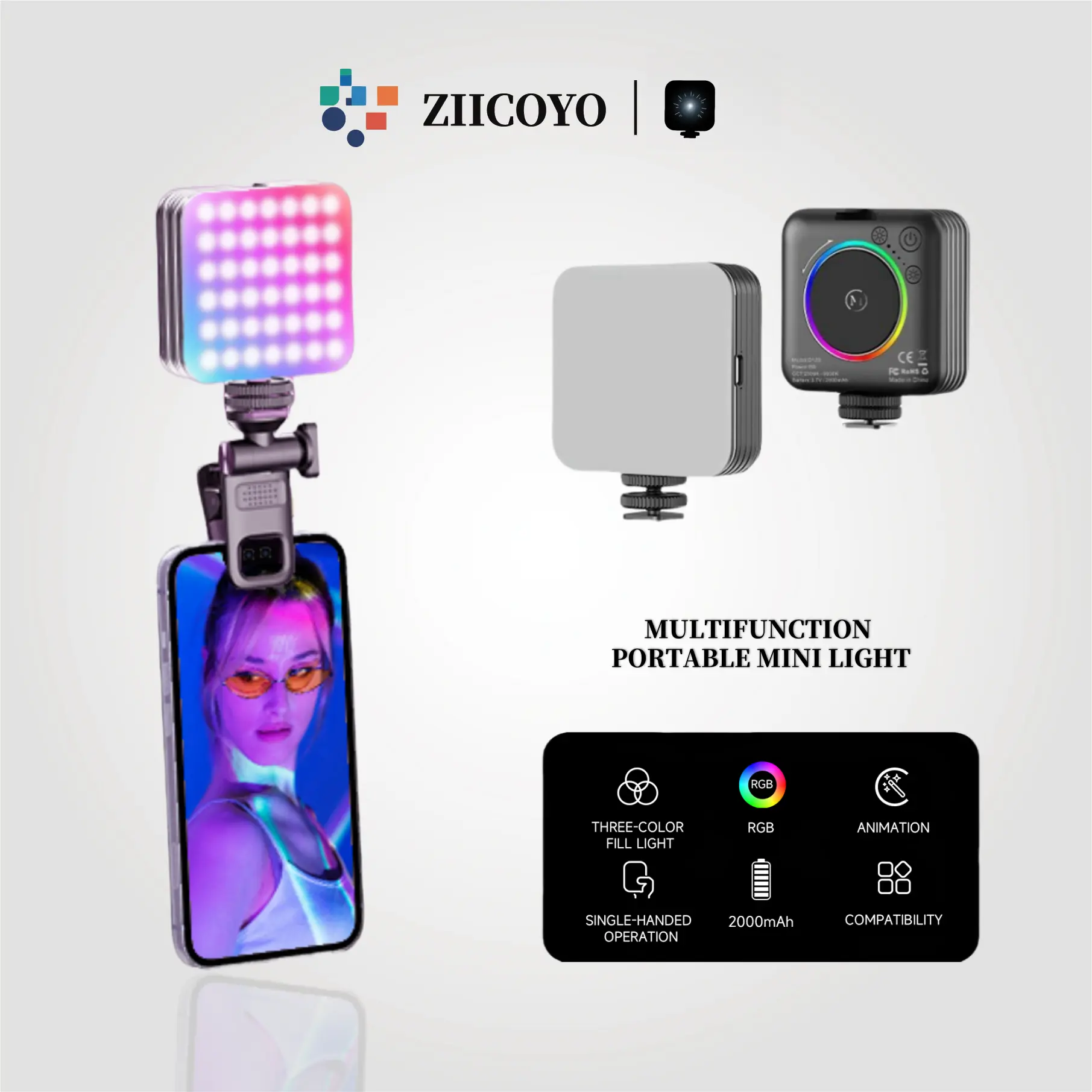 ZlICOYO Mini light phone RGB Lighting Studio Light | tripod lighting | 10 Dynamic Modes + RGB Adjustable | Ultra-Portable Design for Phone/Camera | Perfect TikTok Content Creators