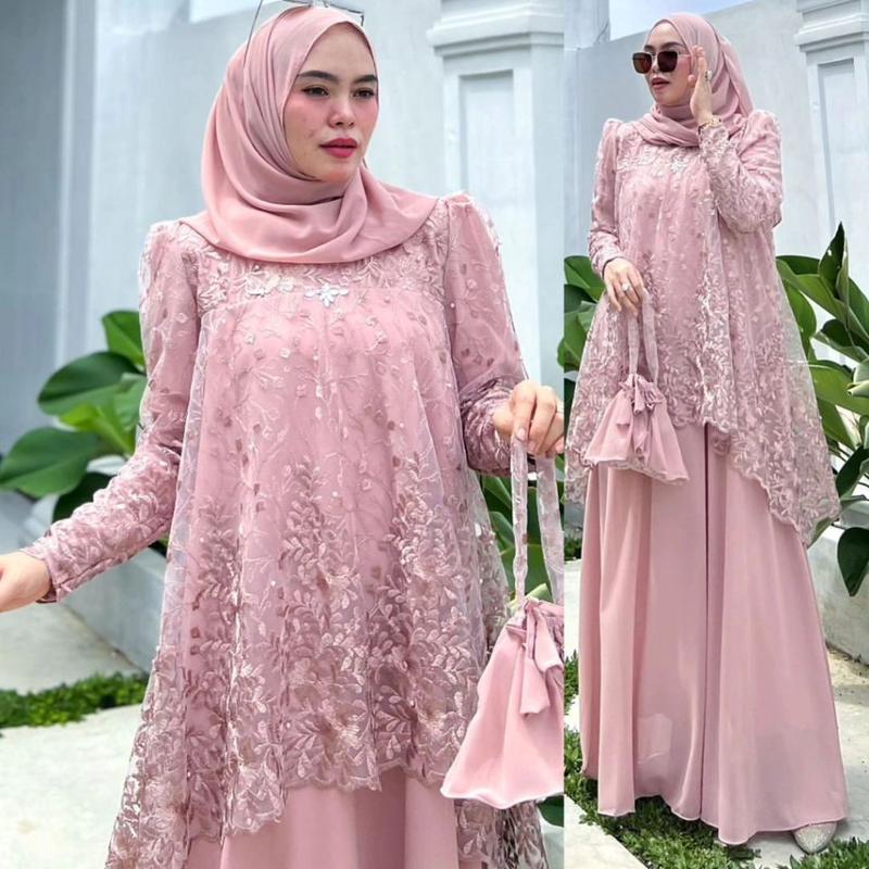 Product Introduction of Almeera Dress Ceruty Premium Mix Brokat Gamis Mewah Viral Pesta Kekinian Terbaru 2024 Kondangan Wanita Muslim Panjang 3