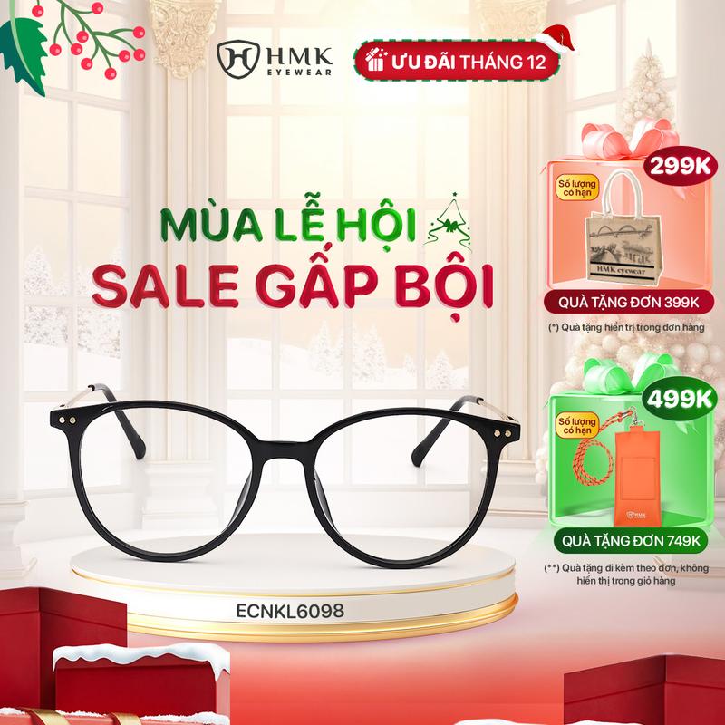  Gọng Kính Cận HMK Eyewear Nhựa Cao Cấp Dáng Oval Phối Kim Loại Thời Trang Unisex Nam Nữ Cắt Cận Cao - ECNKL6098 