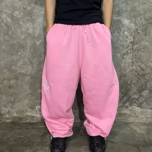 DEFICAT- Sweatpants Baggy sweatpant Ballon Tali Serut Joger Fleece  Santai Nyaman Pink