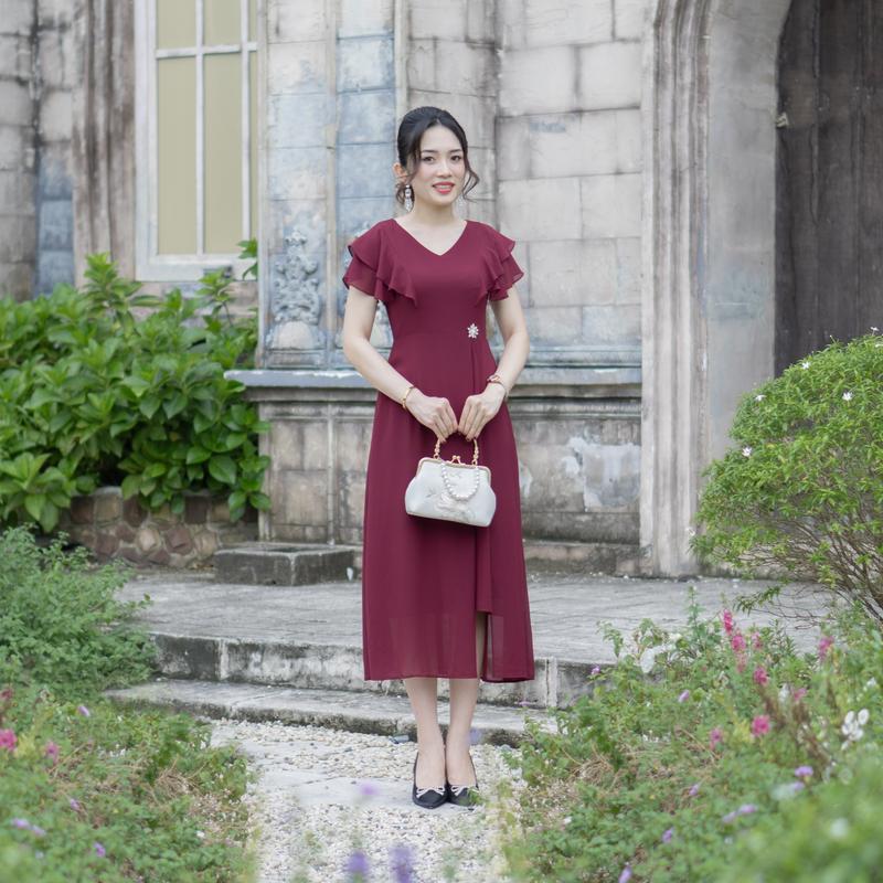 Đầm Trung Niên Dáng Dài [ Linh Trà ] (LT 2015) Cao Cấp Vải Voan Tay Lỡ Đi Làm Đi Chơi Đi Tiệc Đa Dụng Cho Các Quý Bà