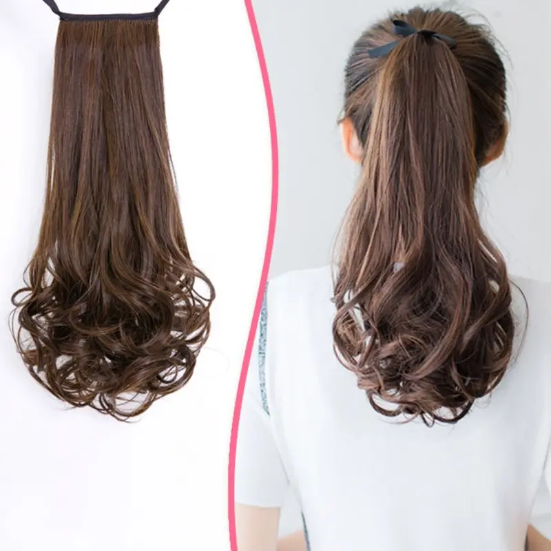 Tóc Đuôi Ngựa Sợi Chịu Nhiệt Vô Hình Cho Nữ, Tóc Giả Dự Tiệc Màu Nâu Và Đen Cho Bé Gái, Ruy Băng Dây Rút, Kẹp Tóc, Nối Tóc, Tóc Đuôi Ngựa Dài Gợn Sóng, Tóc Đuôi Ngựa Xoăn Tổng Hợp 3