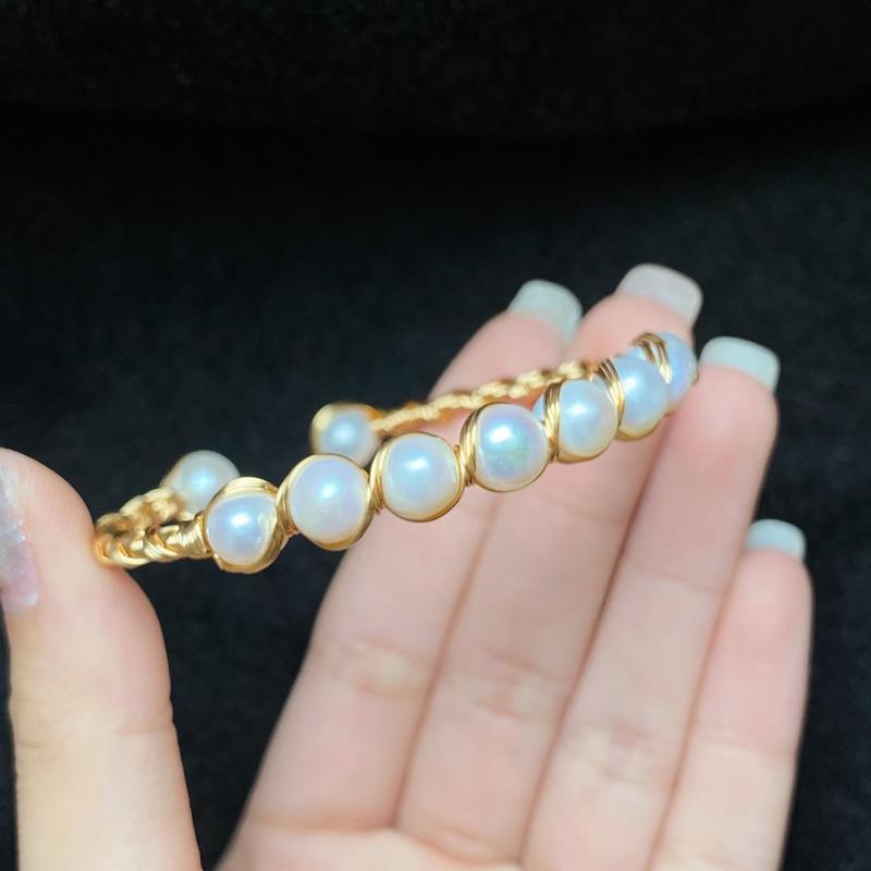 Product Introduction of CloudjewelryGlobal Fresh Water Pearl Bead Bracelet Jewelry Tiny Gold Wire Twined With Pearl Open Cuff Bangle Bracelet Come With Gift Box 4