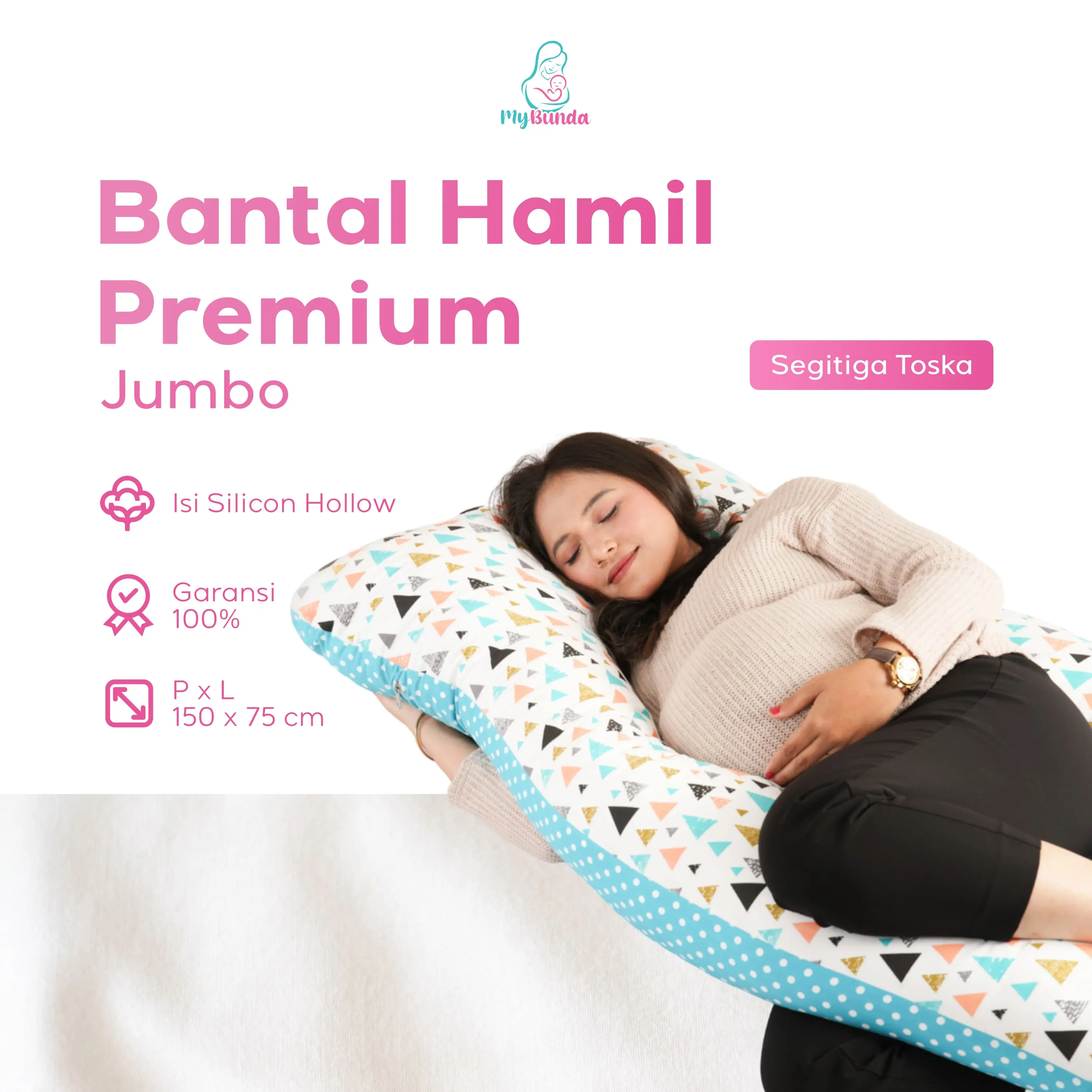 My Bunda Collection - Bantal Penyangga Perut Jumbo Motif Segitiga Toska | Bantal Ibu Hamil Premium - Bantal Bumil Busui