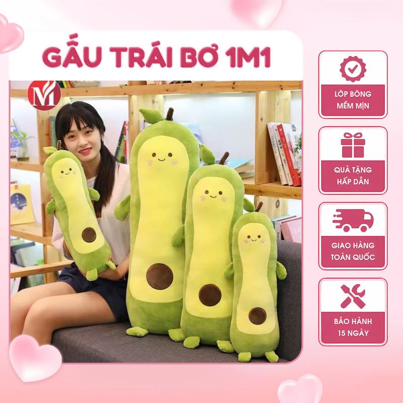 Gấu bông trái bơ dài size 1m1 cute chất liệu vải nhung co giãn 4 chiều tính cả chân-thú bông hình quả bơ mềm mịn dễ thương