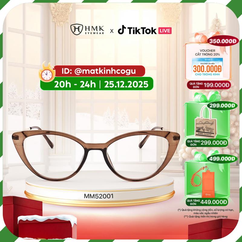  Gọng Kính Cận Mắt Mèo HMK Eyewear Nhựa Kim Loại Cá Tính Thời Thượng Phù Hợp Nhiều Dáng Mặt - MM52001 Kính Mắt Nữ 