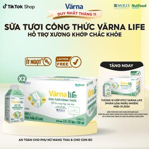 Combo 2 Thùng 12 hộp Varna Life sữa tươi công thức hỗ trợ xương khớp chắc khỏe (Xanh) - (12 hộp giấy x 200ml)