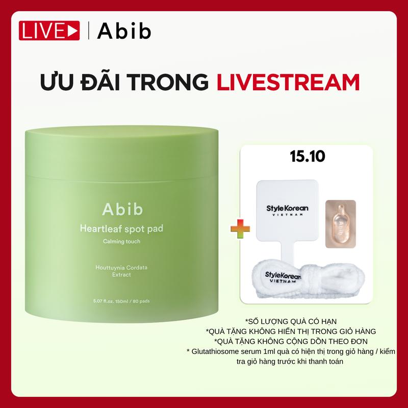 [KOL] Toner pad chiết xuất diếp cá giúp làm dịu da & tẩy tế bào chết Abib Heartleaf Spot Pad Calming Touch (80 miếng)