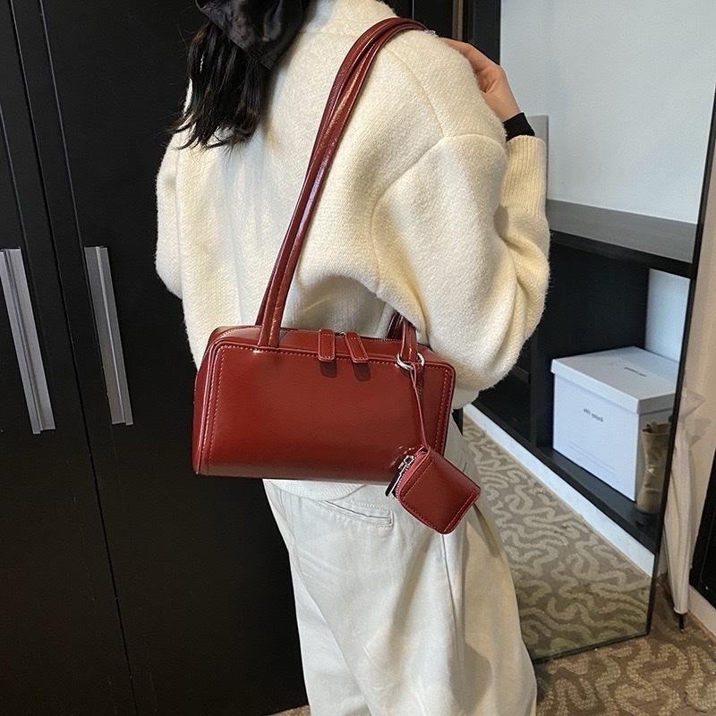 Túi xách LUNA STORE da mềm hộp vuông 23cm dây bản nhỏ kèm vía nhỏ đeo vai, kẹp nách hottrend đi chơi