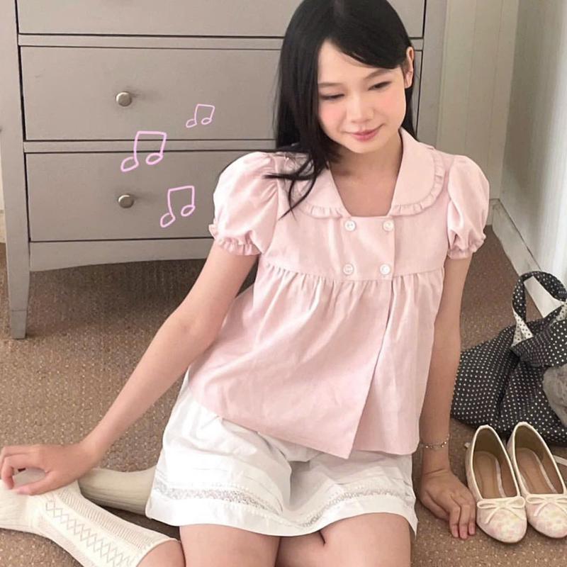  Áo babydoll cổ bèo 4 khuy Mina Top ୨୧ by Vintagevibes. 