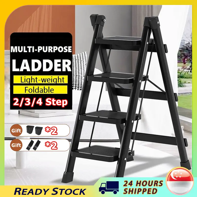 [SG Seller] Step Ladder 2/3/4/5 Steps Black Foldable Step Ladder Household Ladders Carbon steel Ladder Step