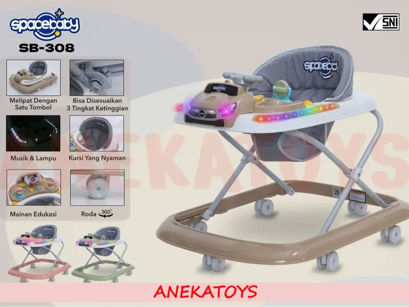 Baby Walker Bayi Spacebaby SB308 Mainan Stir Mobil Body Berlampu n Musik 3