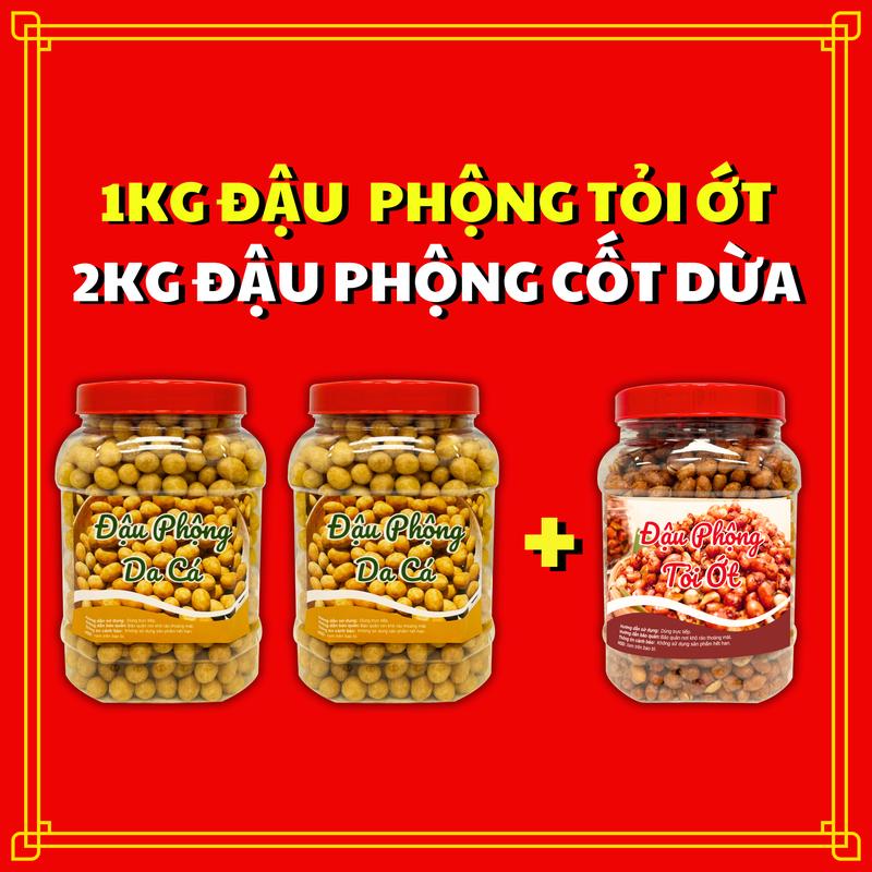 Combo 3KG Đậu Mix Vị 2KG Đậu Phộng Tỏi Ớt + 1KG Đậu Phộng Cốt Dừa 1KG Đậu Hà lan Tỏi Ớt Thơm Ngon CÔ DIỆP FOOD Snack Ăn Vặt