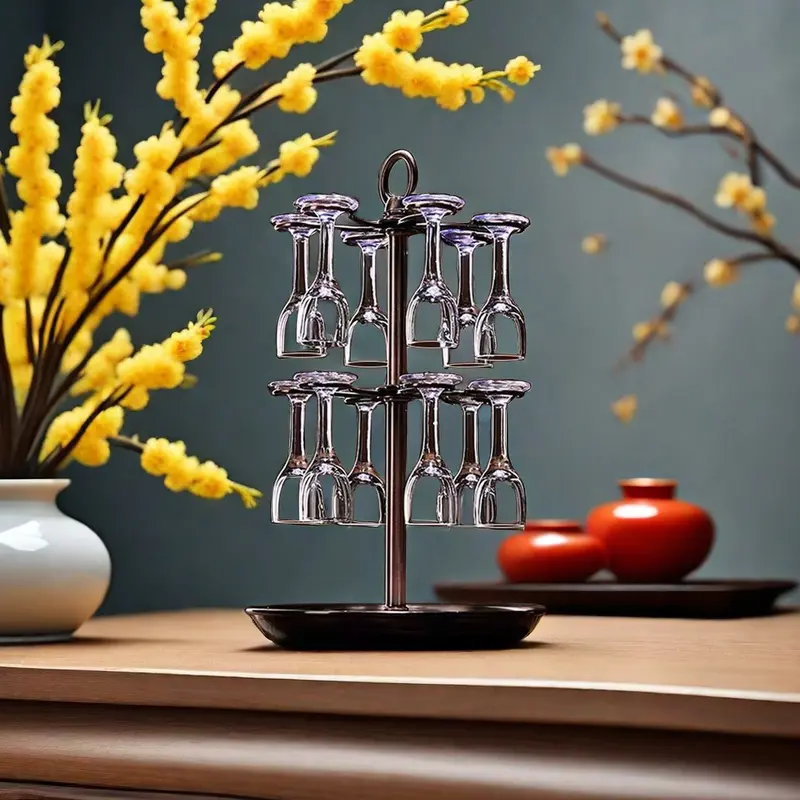 Sắt Baijiu Cup Rack, Đôi sắt tấm nhỏ Goblet Rack, Baijiu Cup Storage Rack, Mà có thể chứa 12 ly, với một Retro và đẹp xuất hiện 5